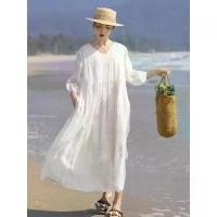 ราคา เดรสผ้าฟาร์อีล้วน ทรงหลวม ปักเครื่องระดับไฮเอนด์ สไตล์ฝรั่งเศส คอวี เรียบหรู เหมาะสำหรับเดินทาง เดรสสีขาวนางฟ้า คอลเลคชั่นฤดูใบไม้ผลิและฤดูร้อนปี 2024 (1730433173599718128)