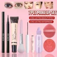 ราคา 7PCS ชุดแต่งหน้าแต่งหน้าไพรเมอร์แต่งหน้านมด้านหน้า LAMEILA แยกครีมรองพื้นชนิดน้ำ แป้งพัฟ บลัชออน SVMY มาสคาร่ากันน้ำ Bobeni อายไลเนอร์กันน้ำ SVMY แปรงแต่งหน้า (1729881675932338263)