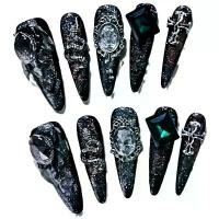 ราคา สติ๊กเกอร์ติดเล็บมอลต์เลน, แฮนด์เมด, แฟชั่นโคลอ็อก, เคล็ดลับเล็บงู, อัศวินมงกุฎเพชรดวงจันทร์มืดสีดำ ทําเล็บ (1730914140027784156)