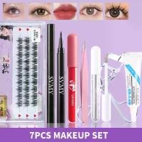 ราคา 7PCS ปากกาเน้นข้อความแต่งหน้าสามเณรขนตาปลอม กาวติดขนตาตา แหนบขนตา อายไลเนอร์ SVMY อายแชโดว์กันน้ำ LAMEILA คลิปหนีบขนตา ลิปสติก (1729903922112269003)
