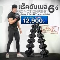 ราคา ชั้นวาง พร้อมดัมเบล แบบ 6 คู่ Rack 6 pairs ดัมเบล Rubber fix dumbbell สีดำ R601 - Homefittools (1730742545452927009)