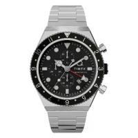 ราคา TIMEX TW2V69800 Q Timex Three Time Zone Chronograph นาฬิกาข้อมือผู้ชาย สีเงิน-ดำ (1729621412786440979)