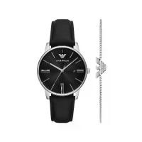 ราคา Emporio Armani AR80079SET SP25 MINIMALIST MEN 39 MM นาฬิกาข้อมือ นาฬิกาผู้ชายและผู้หญิง Three-Hand Date Black Leather Watch and Bracelet Set (1731191740213069587)