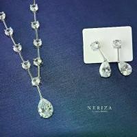 ราคา เครื่องประดับเจ้าสาวเพชรสังเคราะห์ Neriza Jewelry ประกายเทียบเท่าเพชรแท้ สร้อยคอและต่างหูเพชร วัสดุชุบทองขาว18K ขนาดสร้อยคอ 16 นิ้ว (1729433827170945968)