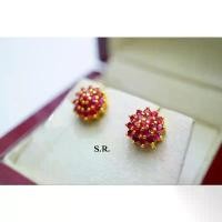 ราคา ARvincentshop1 S.R. ต่างหูทอง ต่างทับทิม เม็ดละ 0.03 กะรัต ล้อมทับทิม น้ำ100 ขาวสวยไฟดี พร้อมใบรับรองสินค้า เคลือบทองคำแท้100% ขายดี (1731208178958501204)