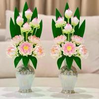 ราคา ชุดแจกันดอกบัวหลวง 9 ดอก ดอกบัวสีทูโทน(แจกันมุกเขียนลายทอง ขนาด 6 นิ้ว) งานดินปั้น ดอกไม้รวมแจกัน ความสูง 15 นิ้ว หน้าดอกกว้าง 5-6 นิ้ว เสริมหิ้งพระ mineflower ดอกไม้ แจกัน (1731830200570054787)