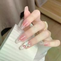 ราคา MooreChro Fake Nails, Nail Year, Long Nail Products, DD267 Fake Nails, Pink Butterfly Beautiful Flash 24 French Style (1732066755980855066)