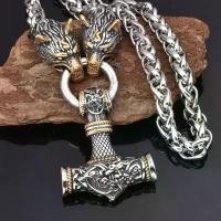ราคา สร้อยคอจี้ Rune ค้อน สไตล์วินเทจ สร้อยคอหัวหมาป่า สร้อยคอผู้ชาย (1732598516445250601)