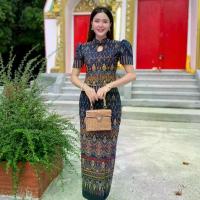 ราคา ชุดผ้าไทย ผ้าฝ้ายอัดกาวทั้งชุด ชุดแยก2ชิ้นมีทั้งเสื้อและผ้าถุง ผู้หญิง Clothing Lady Women เสื้อบาบ๋าย่าหยา ผ้าถุงภูไทกาฬสินธุ์ ชุดไทย สีเหลืองทอง (1730768243298568593)