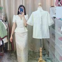 ราคา F31สีงา ผ้าอัดกาวผ้าไหมสี่เส้น ผ้าไหมลาว #ชุดไทยประยุกต์ #ชุดไทย #ชุดไทยราคาถูก #ชุดไทยคู่ (1729831257857821162)