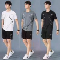 ราคา 2025 ผู้ชายกีฬาเสื้อยืดและกางเกงขาสั้นชุดแห้งเร็วระบายอากาศฟิตเนสยิมวิ่ง/บาสเกตบอล/แบดมินตันการฝึกอบรม การทําตัวให้ผอม ฟิตเนสเสื้อผ้าสีดําและสีขาวสีเทา (1732277795873130336)