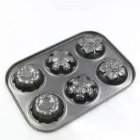ราคา พิมพ์เทฟล่อน พิมพ์เค้ก ถาดอบขนมลาย 3 แบบ 6 หลุม สีดำ Non-stick (1732037219623208790)