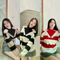 ราคา เสื้อแขนยาวผ้าไหมพรม เปิดไหล่ ลายทาง รุ่น ยาหม่อง (1729832498046274339)