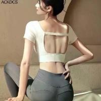 ราคา ชุดออกกำลังกายพร้อมแผ่นรองหน้าอก เสื้อยืดแขนสั้น ชุดโยคะ เซ็กซี่ กลวงออก หลังใหญ่และสวย เสื้อครอปสั้น เหมาะสำหรับวิ่ง กีฬาและฟิตเนส เสื้อ Cardio (1731913883900806535)
