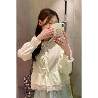 ราคา ชุดแต่งงาน สไตล์เกาหลี หวานและหลากหลาย ดีไซน์โบว์และลูกไม้ แขนกระดิ่ง เสื้อเชิ้ตแขนยาว เสื้อสตรีลูกไม้ใหม่ การออกแบบแพทช์กระชับสัดส่วน (1732264613133584144)