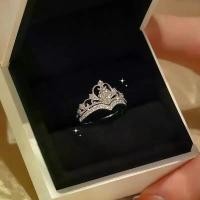ราคา มงกุฎรัก, มงกุฎมุกรูปตัววี, หรูหราราคาไม่แพง, เงินแท้ 925, แหวน Rhinestone คาร์บอนสูง, แหวนแต่งงาน, สำหรับผู้หญิง, การออกแบบมงกุฎ Egret, ชนกลุ่มน้อย, (1730565566448962115)