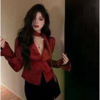 ราคา เสื้อเชิ้ต สีแดง คอปก สูท แขนยาว ผู้หญิง ฤดูใบไม้ผลิ ฝรั่งเศส เอว สลิม เสื้อเชิ้ตลำลอง ไม่ซ้ำใคร เก๋ไก๋ ริบบิ้น ท๊อป (1731688080277539319)