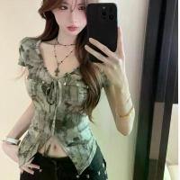ราคา เสื้อเชิ้ต สีพาสเทล มัดย้อม ไม่สม่ำเสมอ นัวเนีย ริบบิ้น แขนบาน คอวี อเมริกัน ย้อนยุค แยก เสื้อยืด ฤดูร้อน (1732191971462120608)