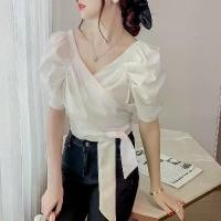 ราคา เสื้อชีฟอง แขนพอง สำหรับผู้หญิง ใส่หน้าร้อน ดีไซน์สวย เสื้อไขว้ คอวี ทรงสลิมฟิต เสื้อครอป 2023 เสื้อ คอปาด เสื้อ สียีนส์ เสื้อ ปาด ไหล่ เพชร เสื้อ กราม เสื้อ ผูก ริบบิ้น (1731487403612996861)