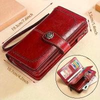 ราคา กระเป๋าสตางค์หนังแท้ คลัตช์ คล้องข้อมือ ความจุขนาดใหญ่ สำหรับผู้หญิง สไตล์วินเทจ กระเป๋ายาวหลายช่อง พร้อมสายคล้องข้อมือ ฮาร์ดแวร์สีทอง ปิดสแน็ปและดีไซน์โจรกรรม ที่ใส่บัตรหลายใบแล (1732518498912732549)