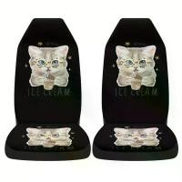 ราคา ผ้าคลุมเบาะรถยนต์ ลายแมวน่ารัก ไอศกรีม ชุด 2 ชิ้น เหมาะสำหรับรถยนต์ส่วนใหญ่ สีดำ มีแมวการ์ตูนตลกและการออกแบบไอศกรีมตัก ซักเครื่องได้ อุปกรณ์ตกแต่งภายในรถยนต์ ดีไซน์แปลกใหม่ วัสดุทนทาน (173209193308753