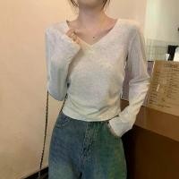 ราคา เสื้อยืดผู้หญิง สไตล์เกาหลี ต้นฤดูใบไม้ร่วง คอวี แขนยาว สีพื้น เสื้อเบส จากผ้าฝ้ายแท้ เหมาะสำหรับใส่ด้านในและภายนอก อเนกประสงค์ ดีไซน์สวย เสื้อ แฟชั่น ทวิต ครอปพรมทอง ยืด กีฬา โอ (1732443808749029126)