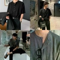 ราคา SEOULSHIRTS PREMIUM เสื้อยืดคอกลม แขนสั้น ไหมพรม มีกระดุม สไตล์เกาหลี TT70 (1729560756151487155)