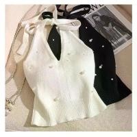 ราคา CHERISH (พร้อมส่ง) เสื้อกล้าม ไหมพรม ผูกคอ คอวีเปิดลึก แต่งไข่มุก สีขาวดำ (1731193335876454366)