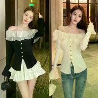 ราคา "78075" พร้อมส่ง เสื้อเปิดไหล่แขนยาว ไหมพรม สไตล์เกาหลี -C (1729705101753289384)