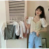 ราคา เสื้อไหมพรม JAN23034 ไหมพรม แขนสั้น แขนสามส่วน กระดุมแท้ ผ้าน้ำหนักเบา แขนปาดผ้าชีฟอง ผู้หญิง Clothing (1729583455744789361)