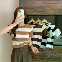 ราคา (85) เสื้อแฟชั่นผู้หญิง ไหมพรม Clothing สีเทา เสื้อยืดผุ้หญิง เสื้อยืดไหมพรมแขนสั้น เสื้อยืดสไตล์เกาหลี Women Lady (1729958972079376446)