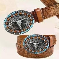 ราคา #เข็มขัด #หนัง #หัวเข็มขัด FUDESHE ลายวัวกระทิง เข็มขัดคาวบอยตะวันตกสำหรับผู้ชาย วินเทจ หนังพียู เข็มขัดหัวล็อก เรโทร ความกว้างกว้าง เข็มขัดรัดเอว สำหรับผู้ชาย #ยางยืด #leather belt #หนัง (17327237700