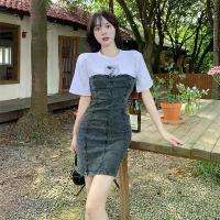 ราคา เดรสยีนส์ เสื้อท่อนบน เรียบหรู ต่อต้านริ้วรอย ปลอม สองชิ้น หญิง ฤดูร้อน 2025 บาง พลัสไซส์ เดรสสั้น เอวสูง เหมาะสำหรับสาวอ้วน (1731584494350665319)