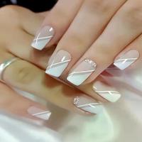 ราคา กดบนเล็บ ปลายฝรั่งเศสบางเฉียบ สีขาวเรียบหรู 24 ชิ้น พลอยเทียมระยิบระยับ ทรงสี่เหลี่ยมขนาดกลาง ผิวมัน รวมกาวเยลลี่และตะไบเล็บ รวมพลอยเทียมสำหรับเล็บ (1732245460358956797)