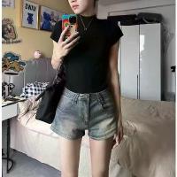 ราคา กางเกงยีนส์ขาสั้น ทรงเล็ก สไตล์อเมริกันเรโทร สำหรับใส่หน้าร้อนของผู้หญิง ผ้าบาง เอวสูง ยางยืด ทรงสลิมฟิต ทรงเอ สาวฮอต กางเกงทรงตรง ขากว้าง เกงยีนส์ สี สนิม เข้ม เอว สูง สาม ส่วน (1731743056961045621)