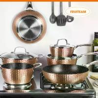 ราคา ชุดเครื่องครัว 14 ชิ้น กระทะไม่ติดกระทะ ชุดเครื่องครัวเซรามิกอลูมิเนียมไม่ติดกระทะพร้อมฝาปิด เข้ากันได้กับเตาแม่เหล็กไฟฟ้า เตาอบ เตาแก๊ส และเตาตั้งพื้นสำหรับรับประทานอาหารที่บ้าน สีทองแดง โดย Kutim (1