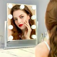 ราคา กระจกแต่งหน้ามีไฟ กระจกแต่งหน้าแบบตั้งโต๊ะพร้อมไฟ LED 9 ดวง ระบบควบคุมแบบสัมผัสอัจฉริยะ ไฟ 3 สีหมุนได้ 360° (1732054426243663237)