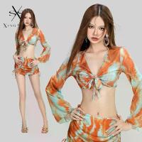 ราคา 40-68kg ชุดว่ายน้ำ 4 ชิ้น bikini+เสื้อคลุม+ผ้าคลุม ลายมัดย้อมสีคราม 2393 (1729739092584205305)