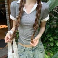 ราคา เสื้อยืดลำลอง สไตล์สาวฮอตฤดูร้อน คอปกสีเทา ดีไซน์เปิดไหล่ ทำจากผ้าฝ้ายแท้ แขนสั้น ทรงสลิมฟิต เสื้อฐาน สั้น เสื้อตัวเล็กไม่ซ้ำใคร เสื้อ แม่ไก่ คอกระเช้า วัยรุ่น ozone clothing (1731325718704588495)