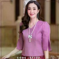 ราคา 65122 เสื้อผ้าไหมคอวี แขนผ่า เอวปล่อย เสื้อผ้าไหมไทย เสื้อผ้าผู้หญิง ใส่สบาย ดีไซน์ by sunsmile (1732727203171173687)