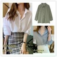ราคา พร้อมจัดส่ง เสื้อโปโลแขนยาวสีพื้น แฟชั่น เกาหลีสำหรับสตรี เสื้อเชิ้ตสาวอวบOVERSIZE สีขาว สีเขียว สีน้ำ (1729503180511217765)