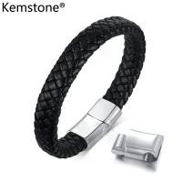 ราคา กำไลข้อมือสแตนเลส, เครื่องประดับผู้ชาย, หนังแท้สีดำ, สไตล์กำไล, Kemstone (1732226611900156110)