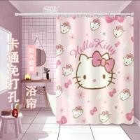 ราคา ม่านอาบน้ำ Hello Kitty/แมวคิตตี้ ผ้ากันน้ำในห้องน้ำ ไม่ต้องเจาะ กันมอด หนา ผ้าม่านแยกอาบน้ำ (1731621308687025670)
