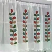 ราคา ม่านอาบน้ำ สี่สี กึ่งโปร่งแสง ครึ่งหน้าต่าง ผ้าม่าน Voile ปักลายใบไม้ อเนกประสงค์ ผ้าม่านสั้น เหมาะสำหรับตกแต่งบ้าน ใช้ในครัว (1732093170895783286)