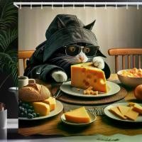 ราคา ม่านอาบน้ำ ดีไซน์แมวตลก ฉากหลังแมวและชีส สไตล์การ์ตูนอนิเมะ กันน้ำและเจาะฟรี เหมาะสำหรับห้องน้ำ แบ่งช่องบังตา (1731361009141058224)