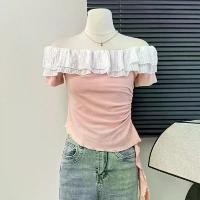 ราคา เสื้อยืดลำลอง ดีไซน์น่ารักและเซ็กซี่ สายเดี่ยวไหล่ แต่งระบาย แขนสั้น สำหรับผู้หญิง ใส่หน้าร้อน เอวจีบ เสื้อกระชับสัดส่วน เครื่องเทศ (1731791323478854428)