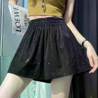 ราคา กางเกงขากว้างสำหรับผู้หญิง เลื่อมสีดำ ทำจากผ้าไหมน้ำแข็ง เหมาะสำหรับฤดูร้อน เอวสูง กระชับสัดส่วน กางเกงขากว้าง ทรงหลวม กางเกงขาสั้นลำลอง ทรงเอ กางเกง ส่วน ฮานาโกะ โซลีน โดนัท (1732415652891821821)