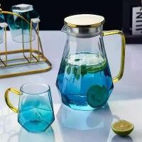 ราคา เหยือกน้ำเย็น, แก้วสีน้ำเงินไล่โทนสี, เหยือกน้ำผลไม้และเครื่องดื่มรูปเพชรสร้างสรรค์, พร้อมฝาปิดสีทอง, เหยือกเปิดสีขาวเย็น โหล จุ่ม ของ ญี่ปุ่น กระปุก เก็บ มัทฉะ โหล ใส่ น้ (1732195488125389650)