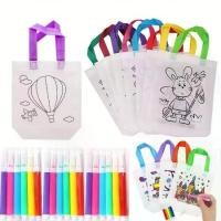 ราคา กระเป๋าผ้าระบายสี ถุงผ้าระบายสี สมุดระบายสี DIY ถุงผ้าระบายสี แถมสีเมจิก คละลาย (1729932958886693561)