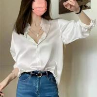 ราคา เสื้อเชิ้ต อะซิเตท สีขาว สำหรับผู้หญิง สไตล์เกาหลี มาใหม่ ราคาไม่แพง หรูหรา ผ้าซาติน เรียบหรู ทรงหลวม ขนาดเล็ก เสื้อกันแดด กราม สียีนส์ กากเพชร ปกคอ ปลอม อก 54 (1731499168003491422)
